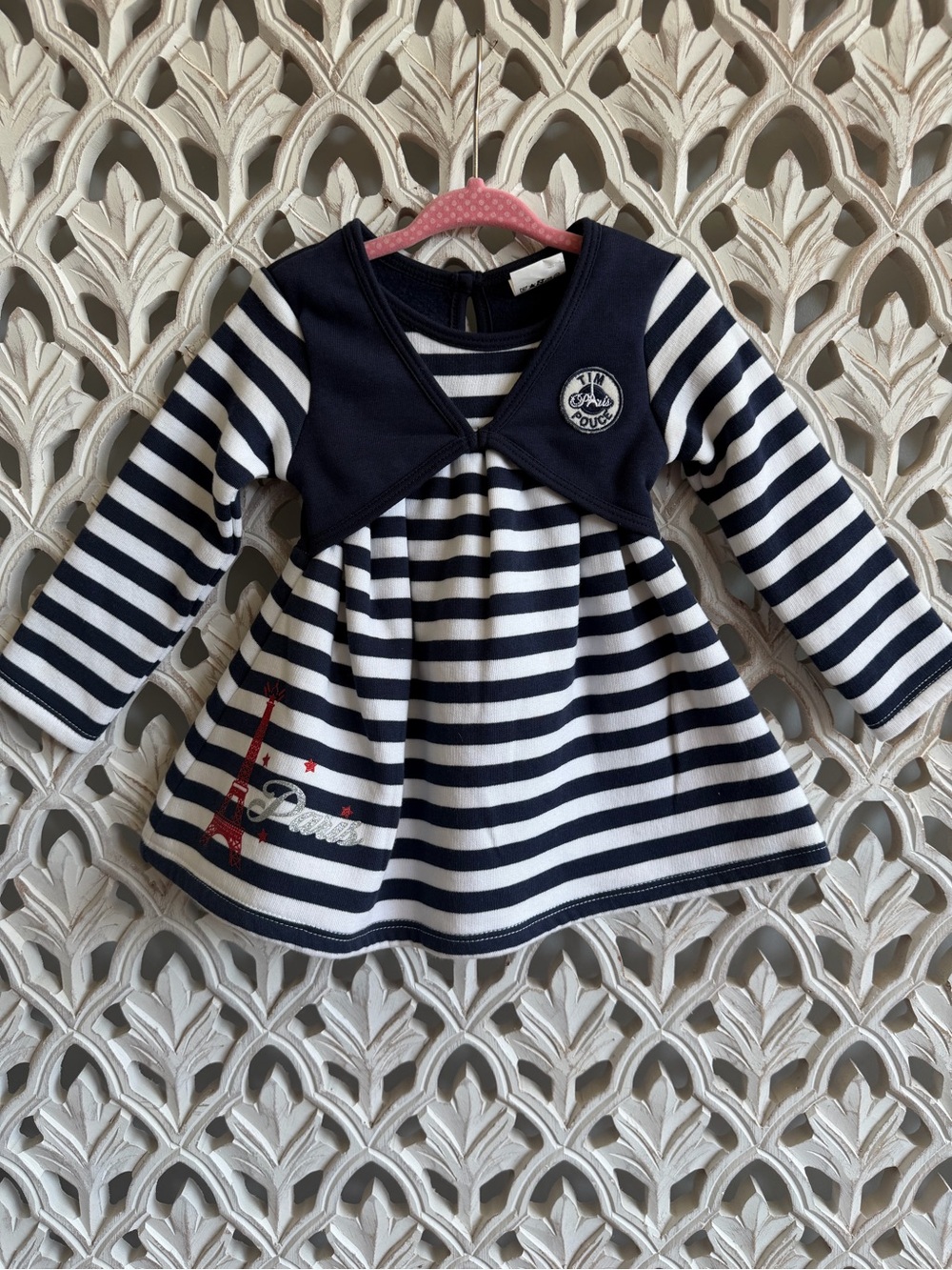 Tim Pouce Paris Girls Striped Dress Bolero Eiffel Tower 18M